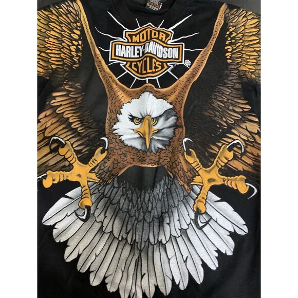 Harley Davidson Bald Eagle Biker Modern Boot Single Stitch AOP Tee Size XL - Picture 3 of 15